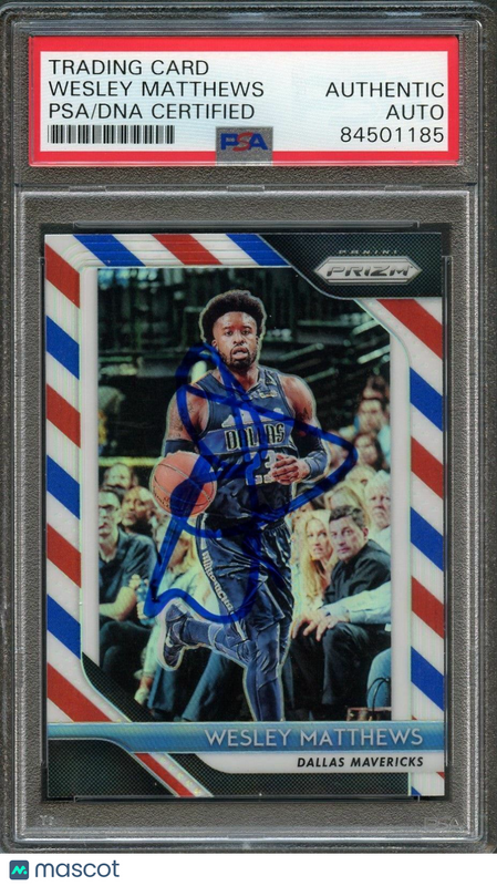 2018-19 Prizm Red White & Blue #290 Wesley Matthews Signed Card AUTO PSA Slabbed