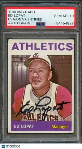 1964 Topps #348 ED LOPAT Signed Card PSA Slabbed Auto 10 A's