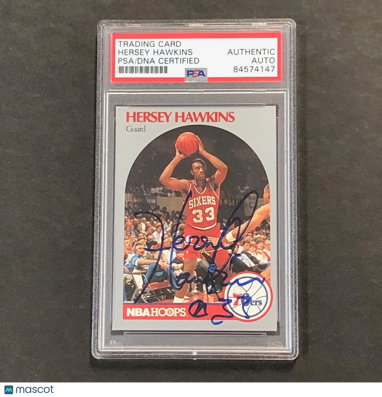 1990-91 NBA Hoops #229 Hersey Hawkins Signed Card AUTO PSA Slabbed 76ers