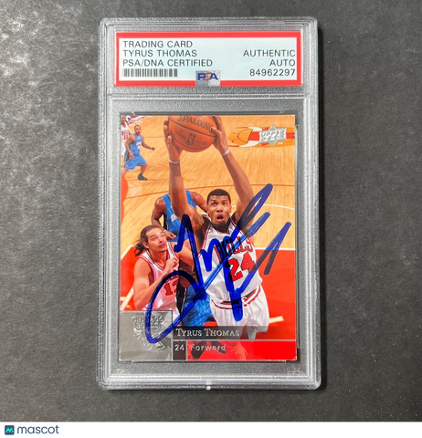 2009-10 Upper Deck Basketball #26 Tyrus Thomas Signed Card AUTO PSA Slabbed Bull
