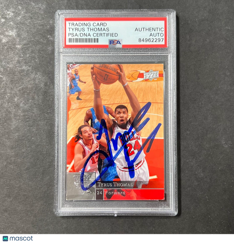 2009-10 Upper Deck Basketball #26 Tyrus Thomas Signed Card AUTO PSA Slabbed Bull