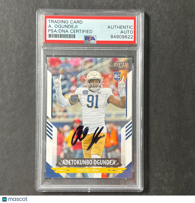2021 Panini Score #395 Adetokunbo Ogundeji Signed card Auto PSA/DNA Notre Dame F