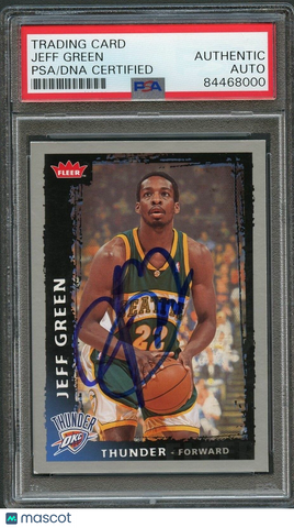 2008-09 Fleer #196 Jeff Green Signed Card AUTO PSA/DNA Slabbed Thunder