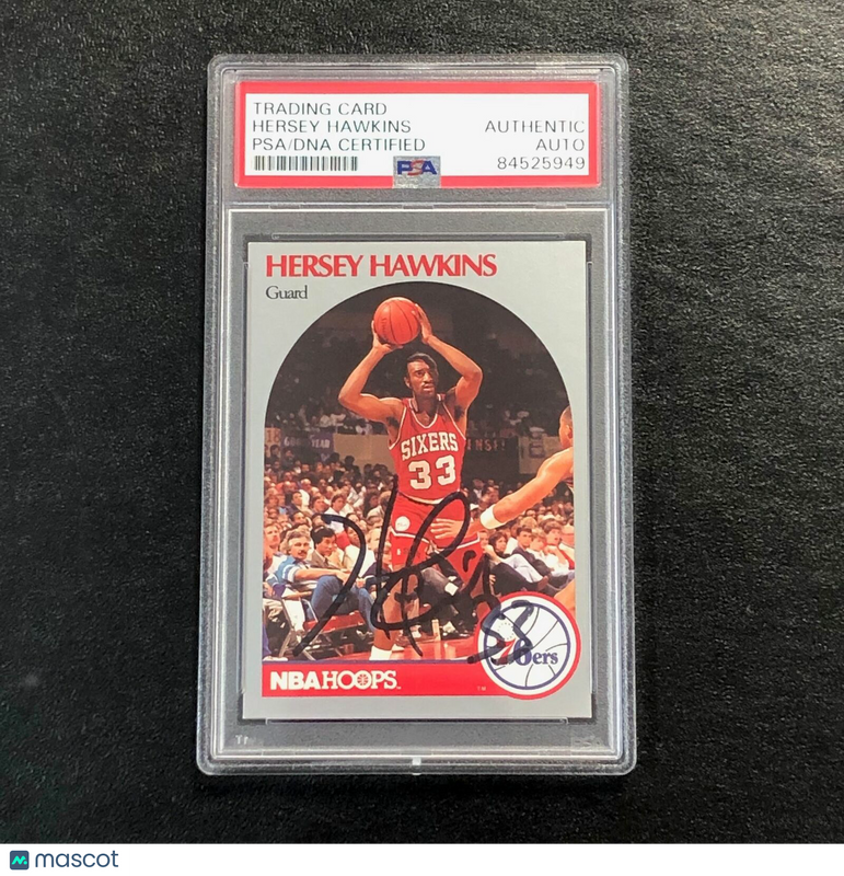 1990-91 NBA Hoops #229 Hersey Hawkins Signed Card AUTO PSA Slabbed 76ers
