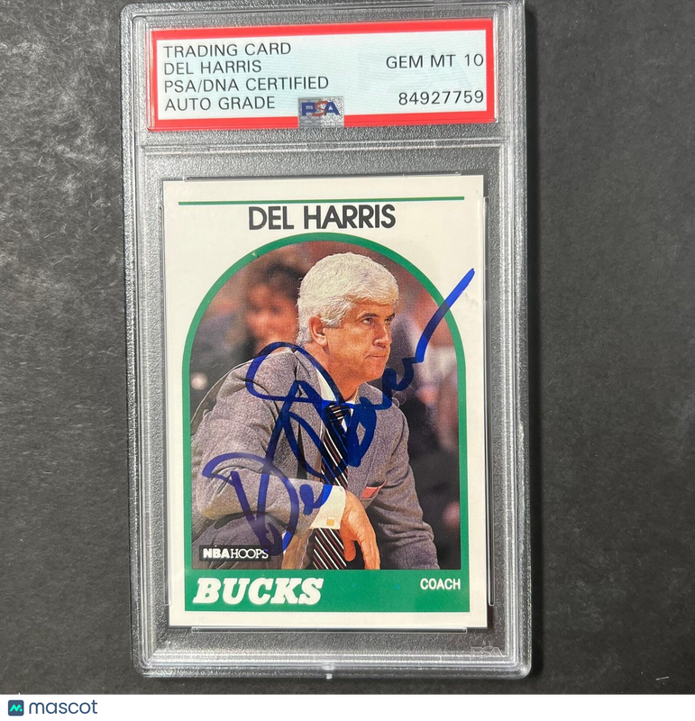 1989-90 NBA Hoops #126 Del Harris Signed Card AUTO 10 PSA Slabbed Bucks