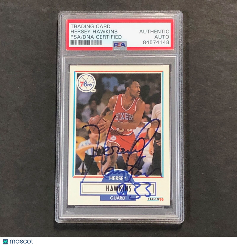 1990-91 FLEER #143 Hersey Hawkins Signed Card AUTO PSA Slabbed 76ers
