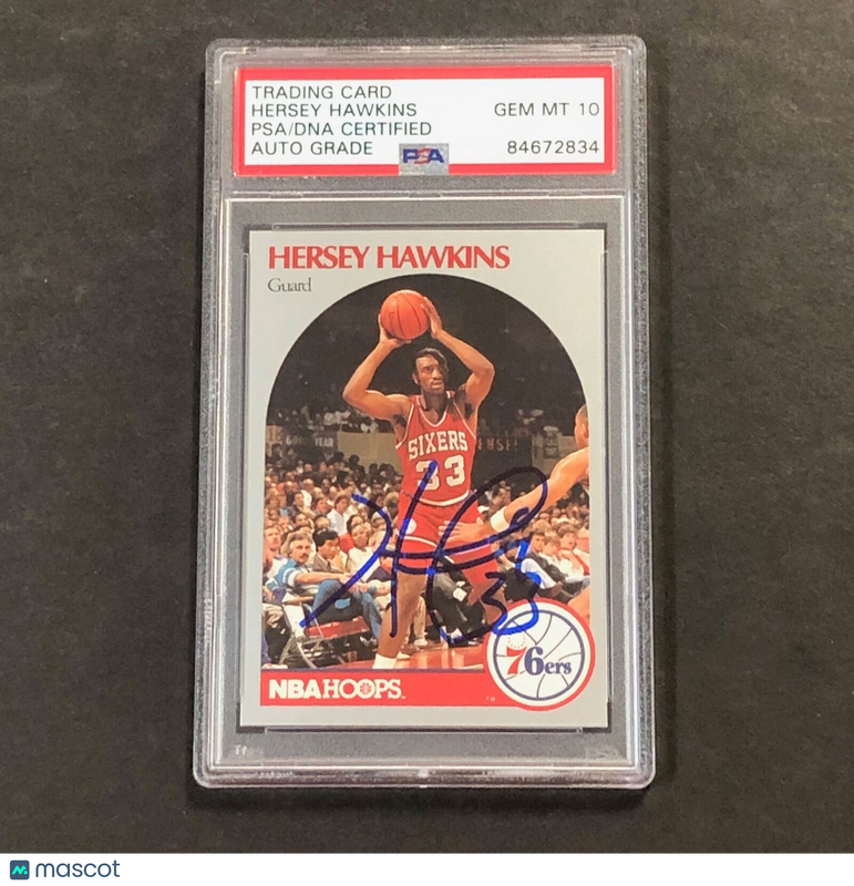 1990-91 NBA Hoops #229 Hersey Hawkins Signed Card AUTO 10 PSA Slabbed 76ers