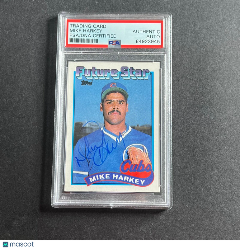 1989-1990 Topps #742 Mike Harkey Card PSA Slabbed Auto Cubs