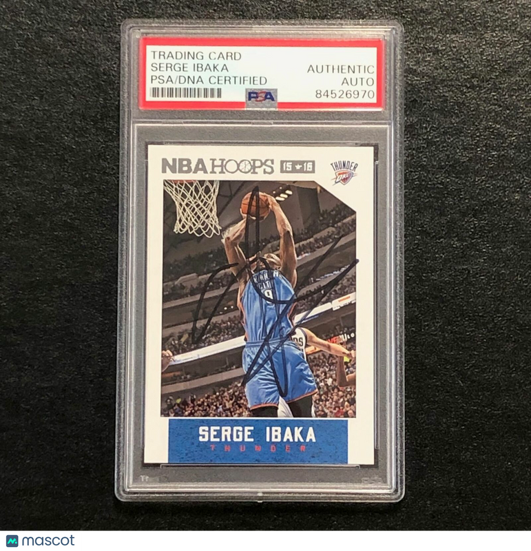 2015-16 NBA Hoops #168 Serge Ibaka Signed Card AUTO PSA Slabbed