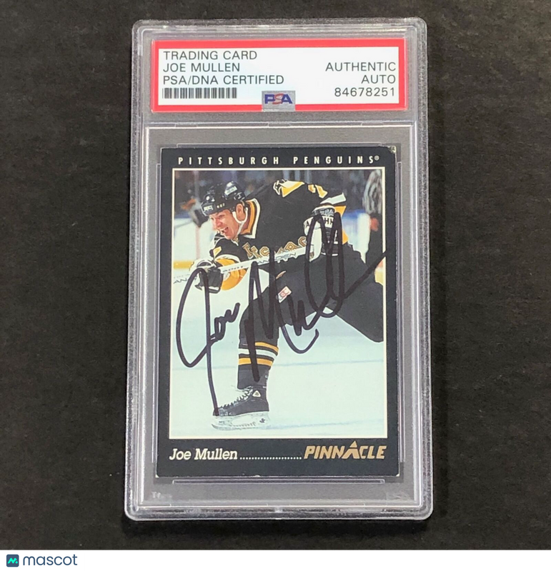 1992-93 Pinnacle #122 Joe Mullen Signed Card Auto PSA Slabbed Penguins