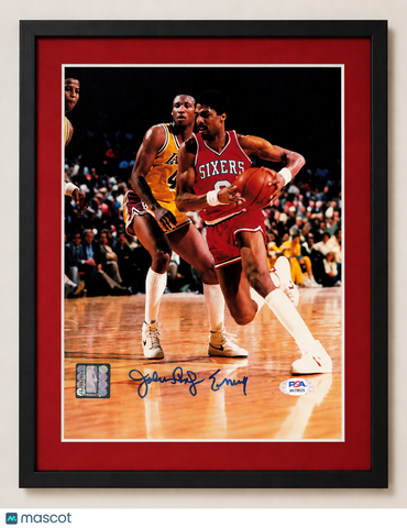 Julius Erving Philadelphia 76ers Signed Basketball 8x10 Custom Framed Photo PSA
