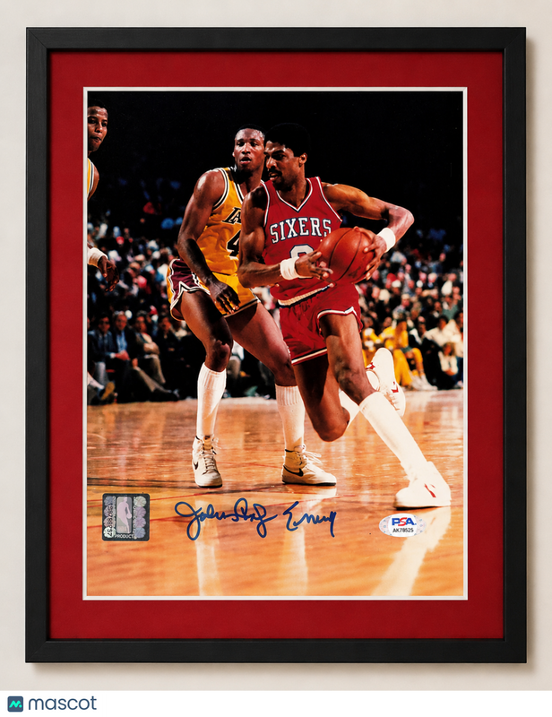 Julius Erving Philadelphia 76ers Signed Basketball 8x10 Custom Framed Photo PSA
