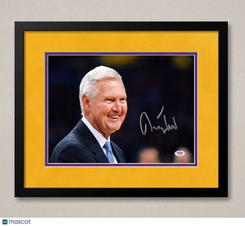 Jerry West Los Angeles Lakers Signed Basketball 12x18 Custom Framed Photo PSA