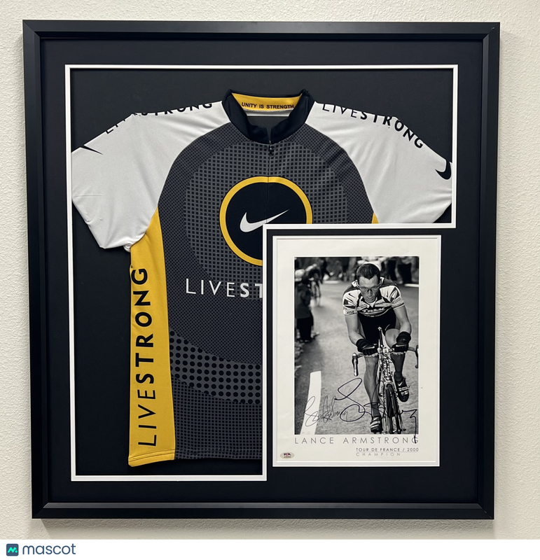 Lance Armstrong Custom Framed Jersey Display with Signed Poster PSA Authentic