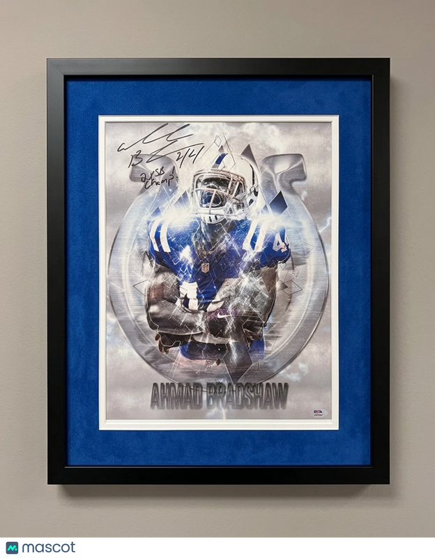 Ahmad Bradshaw Signed New York Giants Football 16x20 Framed Photo PSA