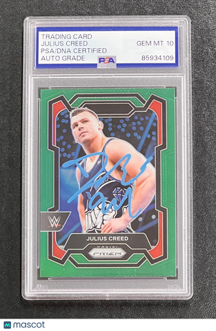 2024 Panini Green Prizm WWE #176 Julius Creed Signed Card Auto 10 PSA Slabbed