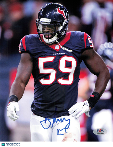 Whitney Mercilus Signed Houston Texans Football 8x10 Photo PSA Autographed