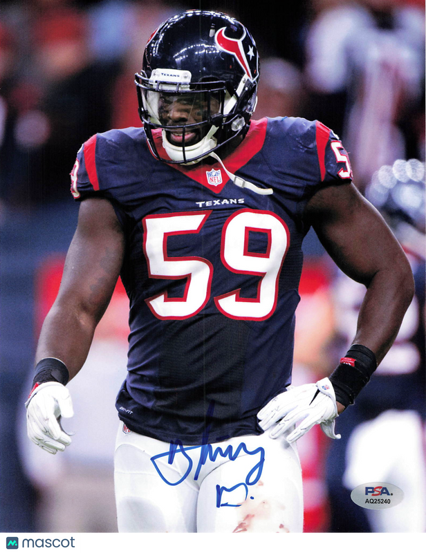Whitney Mercilus Signed Houston Texans Football 8x10 Photo PSA Autographed