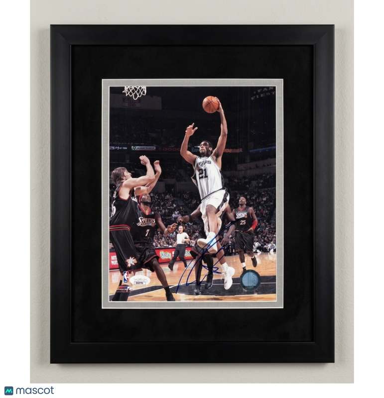 Tim Duncan San Antonio Spurs Signed Basketball 8x10 Custom Framed Photo JSA