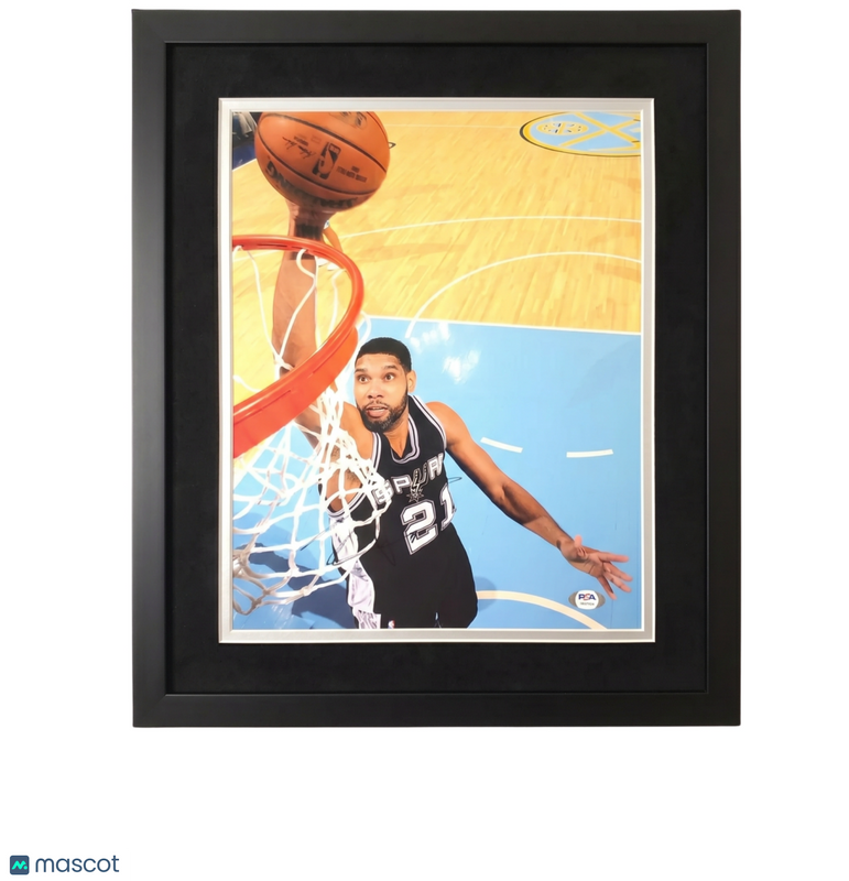 Tim Duncan San Antonio Spurs Signed Basketball 11x14 Custom Framed Photo PSA