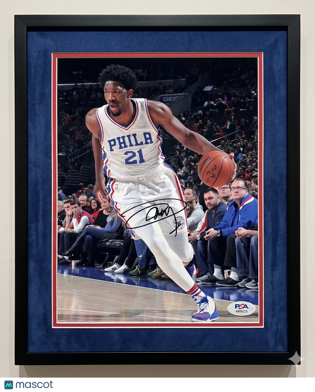Joel Embiid Philadelphia 76ers Signed Basketball 8x10 Custom Framed Photo PSA