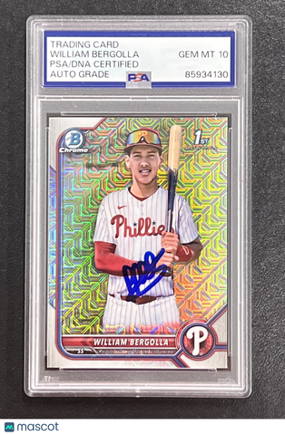 2022 Topps Bowman Chrome Prospects #BCP-159 William Bergolla Signed Card Auto 10