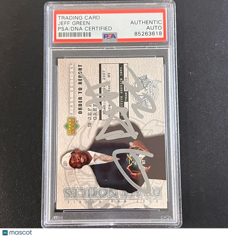 2007 Upper Deck First Edition #DN5 Jeff Green RC Signed Card AUTO PSA/DNA Slabbe