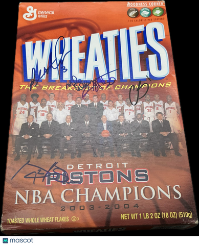2004 Detroit Pistons Multi-Signed NBA Championship Cereal Box PSA