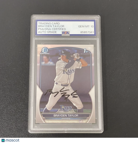 2023 Topps Bowman #BDC-60 Brayden Taylor Signed Card Auto 10 PSA Slabbed TB Rays