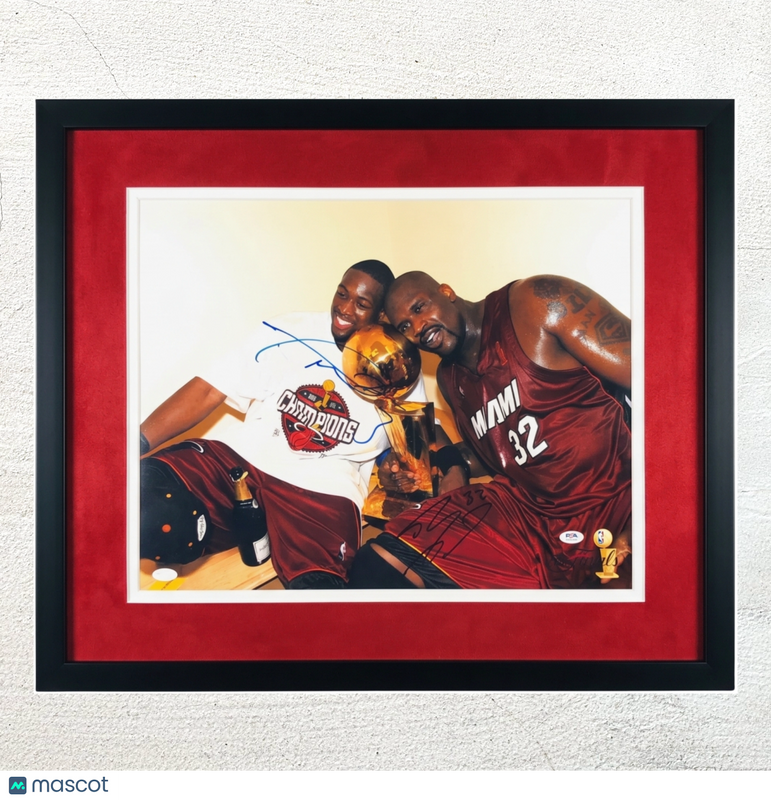 Shaquille O'Neal and Dwayne Wade Miami Heat Signed 16x20 Custom Framed Photo PSA