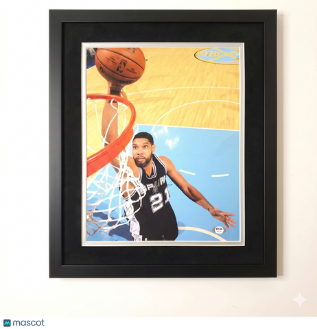 Tim Duncan San Antonio Spurs Signed Basketball 11x14 Custom Framed Photo PSA