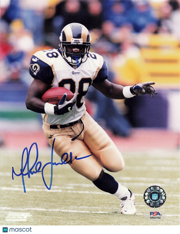 Marshall Faulk Signed St. Louis Rams Football 8x10 Photo PSA Autographed