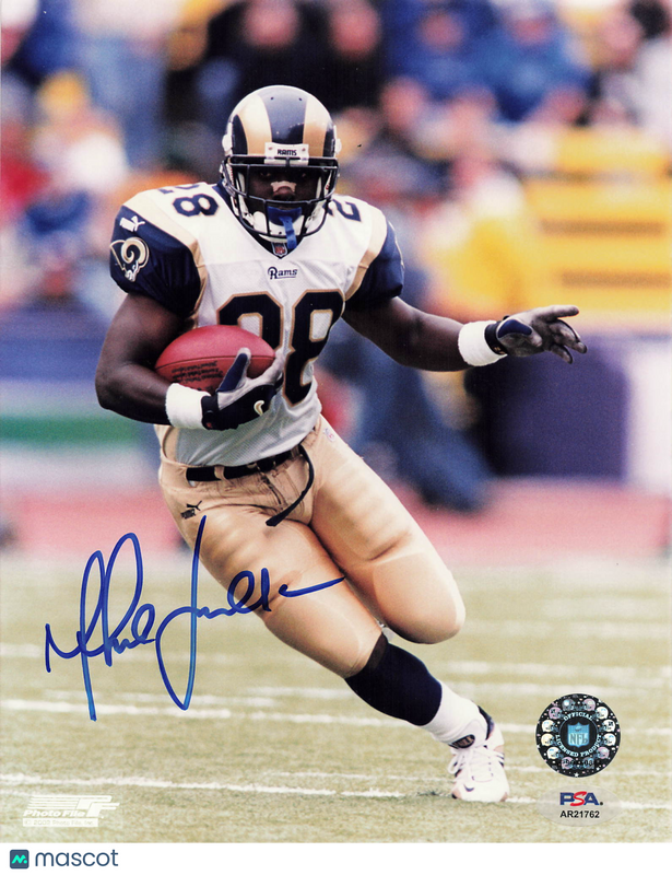 Marshall Faulk Signed St. Louis Rams Football 8x10 Photo PSA Autographed