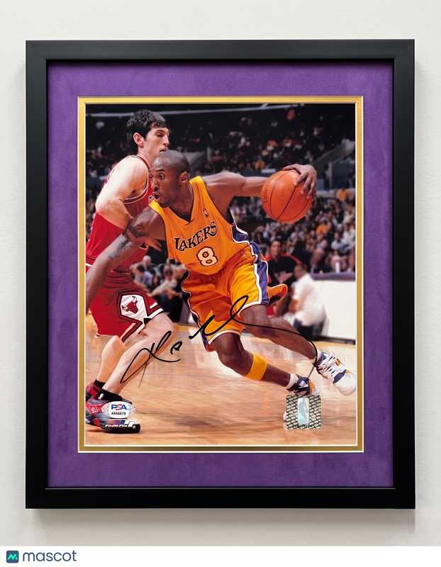 Kobe Bryant Los Angeles Lakers Signed Basketball 8x10 Custom Framed Photo PSA