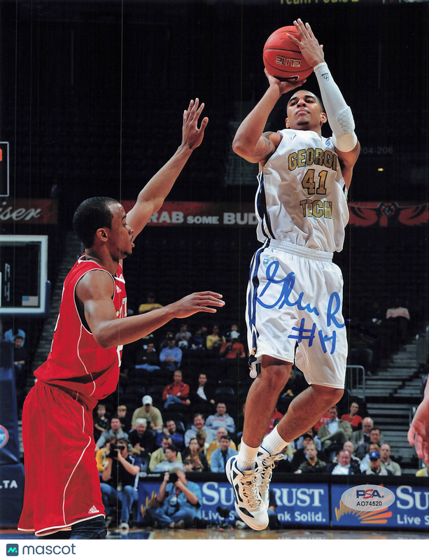Glen Rice Georgia Tech Yellow Jackets Signed Basketball 8x10 Photo PSA