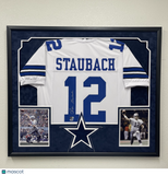 Roger Staubach Signed Custom Framed Dallas Cowboys Football Jersey PSA Auth