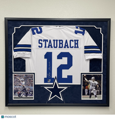 Roger Staubach Signed Custom Framed Dallas Cowboys Football Jersey PSA Auth