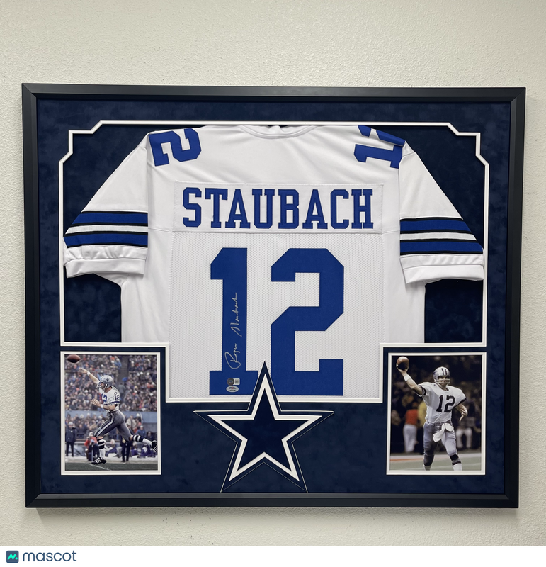 Roger Staubach Signed Custom Framed Dallas Cowboys Football Jersey PSA Auth