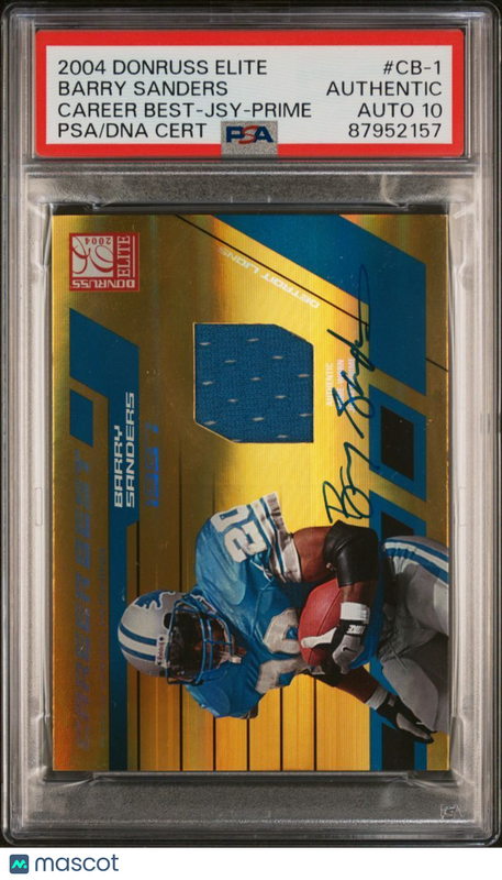 2004 Donruss Elite Career Best-Jersey-Prime #CB-1  Barry Sanders Signed Card PSA