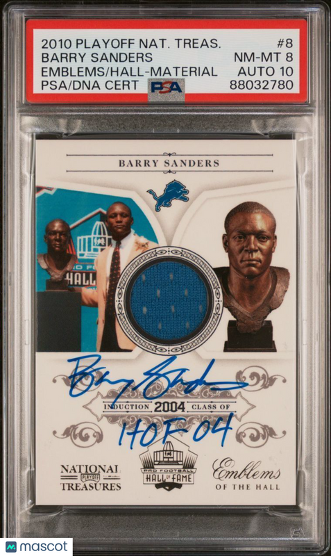 2010 Playoff National Treasures Emblems/Hall-Material #8 Barry Sanders Signed PS