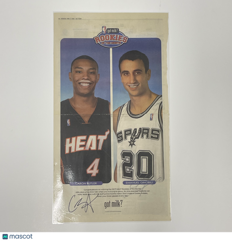 Caron Butler and Manu Ginobli Heat & Spurs Signed Basketball 12.5x22.5 Photo