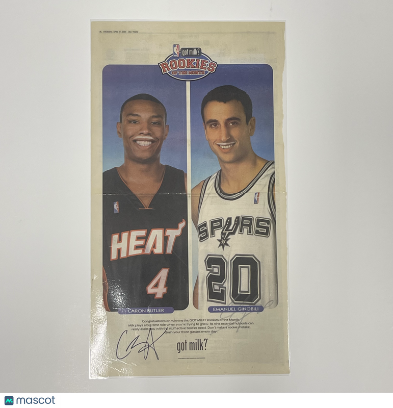 Caron Butler and Manu Ginobli Heat & Spurs Signed Basketball 12.5x22.5 Photo