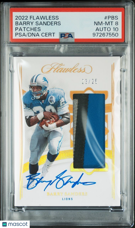 2022 Flawless Patches #PBS 23/25 Barry Sanders Signed Card AUTO 10 NM-MT 8 Slabb