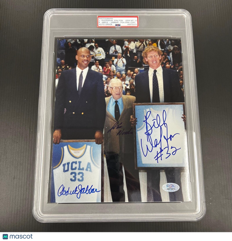 John Wooden, Bill Walton, Kareem Abdul-Jabbar signed 8x10 encapsulated PSA Auto