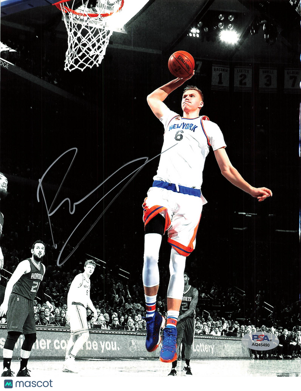 Kristaps Porzingis New York Knicks Signed Basketball 8x10 Photo PSA