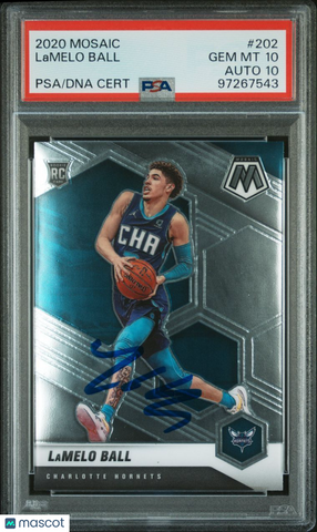 2020 Panini Mosaic #202 LaMelo Ball PSA Gem MT 10 Auto 10 RC Hornets