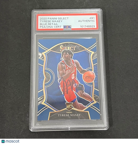 2020-21 Panini Select #81 Tyrese Maxey Signed Card AUTO PSA 76ers RC