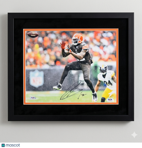 Josh Gordon Signed Cleveland Browns Football 11x14 Custom Framed Photo PSA