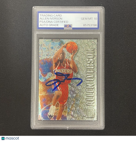 1996–97 Fleer #201 Allen Iverson Signed Card Auto 10 PSA Slabbed 76ers