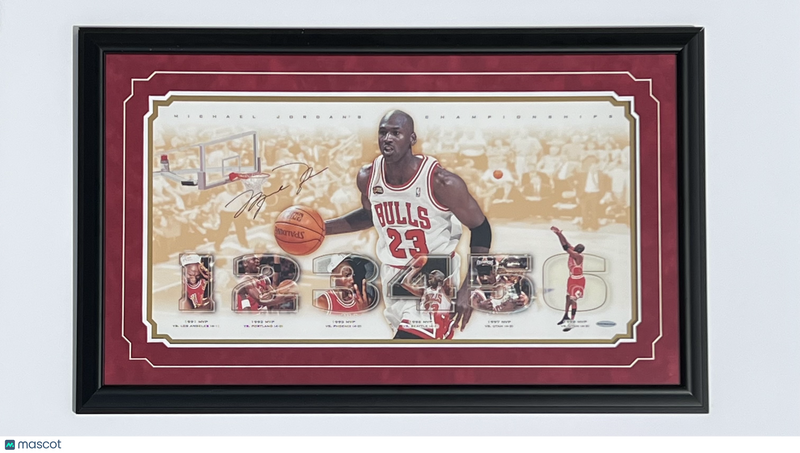 Michael Jordan Signed Upper Deck 6x Finals MVP Framed Print Chicago Bulls 19x31